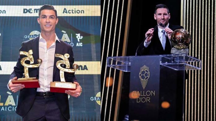 Cristiano Ronaldo menerima penghargaan sebagai pemain sekaligus penyerang terbaik Liga Italia musim 2018-2019. Lionel Messi menerima trofi Ballon d'Or 2019 (Twitter Juventus dan Barcelona)
