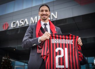 Zlatan Ibrahimovic resmi berseragam AC Milan. Milan mendatangkan Ibra dalam bursa transfer musim dingin Januari 2020. Ibra siap bersaing dalam Liga Italia atau Serie A Italia.(Twitter/AC Milan)